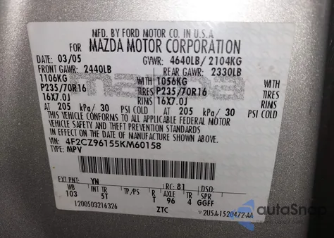 2005 Mazda Tribute S from USA, damaged, VIN 4F2CZ96155KM60158